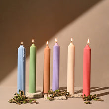 Load image into Gallery viewer, Ribbed Tall Candles | Unscented Soy wax | Available in assorted Colors | Set of 2
