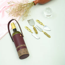 Load image into Gallery viewer, Wine and Cheese Hamper | Vegan leather wine holder with Brass Cheese knives
