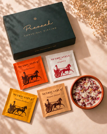 Food &amp; Fragrance Gift Box | Soy Candle &amp; Gourmet Bites Diwali Hamper