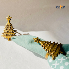 Load image into Gallery viewer, Sanobar Napkin Rings | Christmas Theme | Brass Table Decor | Handcrafted in Small Batches

