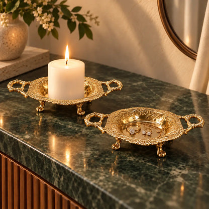 Alankaar Brass Trinket Tray | Flourish Multi-Use Tray Limited Edition | Gold Finish