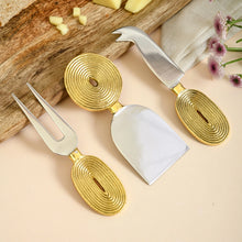 Load image into Gallery viewer, Brass Cheese Knife Set of 3 | Ekaantrik  - Concentric design
