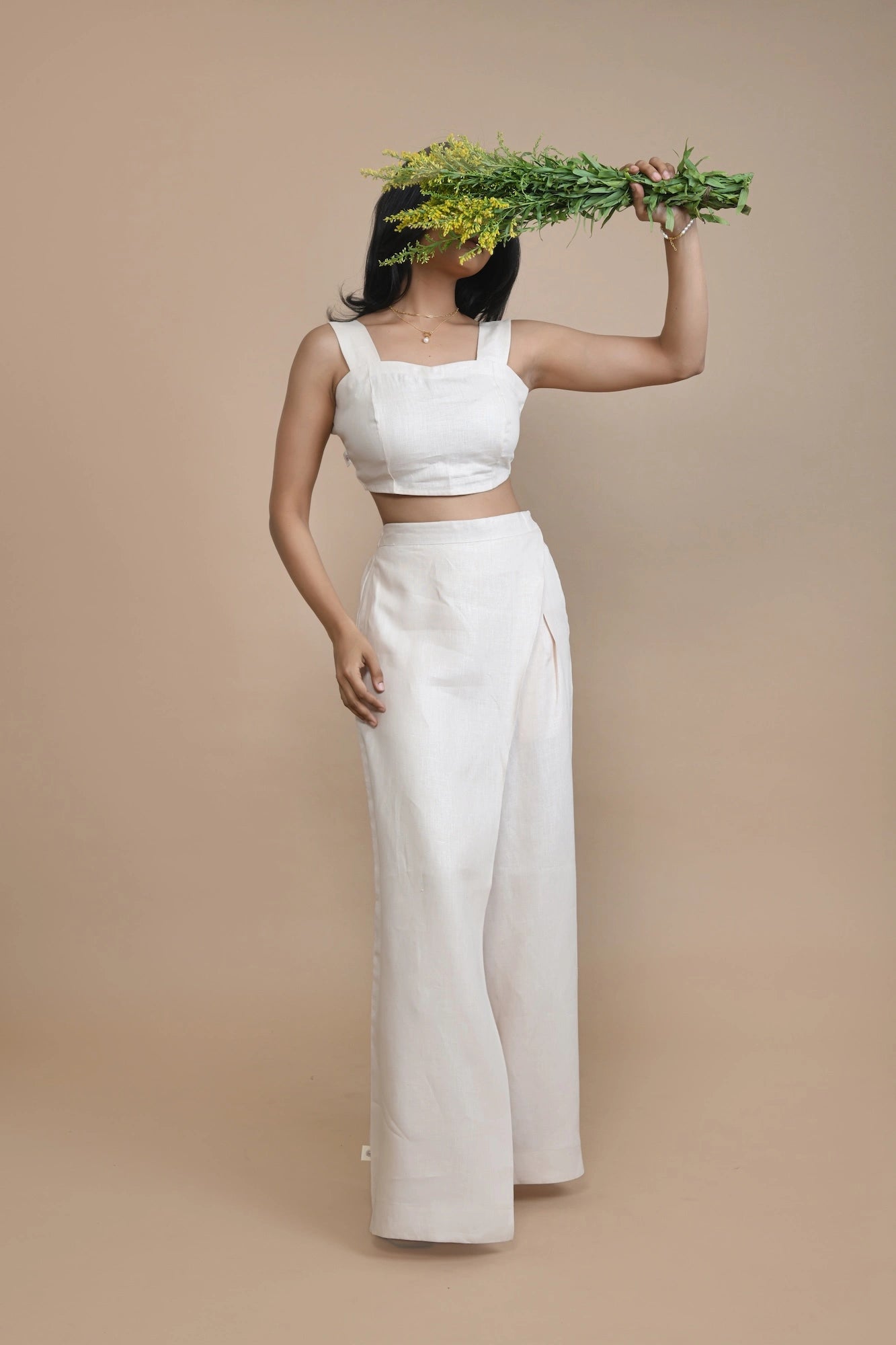 Comfortable Peach Hemp Crop Top With Elastic Band