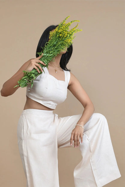 Comfortable Peach Hemp Crop Top With Elastic Band