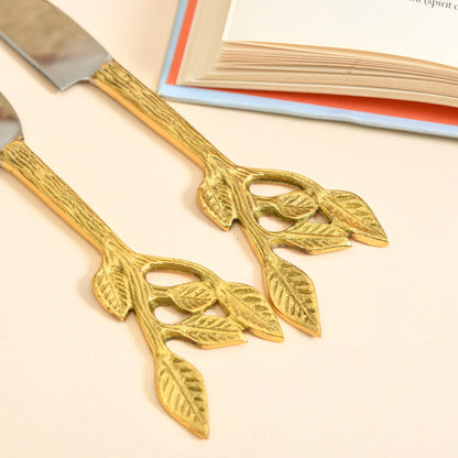 Patram Cheese and Serving Knives | Stainless Steel and Lead-Free Brass | Lead Design | Set of 4