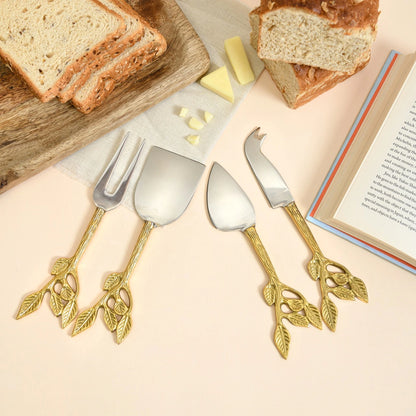 Patram Cheese and Serving Knives | Stainless Steel and Lead-Free Brass | Lead Design | Set of 4
