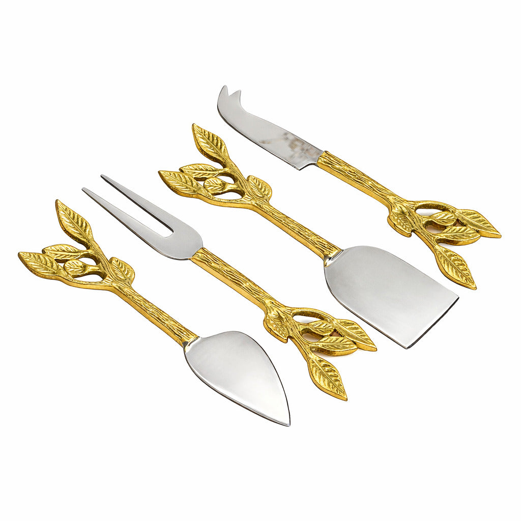 Patram Cheese Knife Set | Stainless Steel Blades | Brass Handles | Wedding &amp; Housewarming Gift
