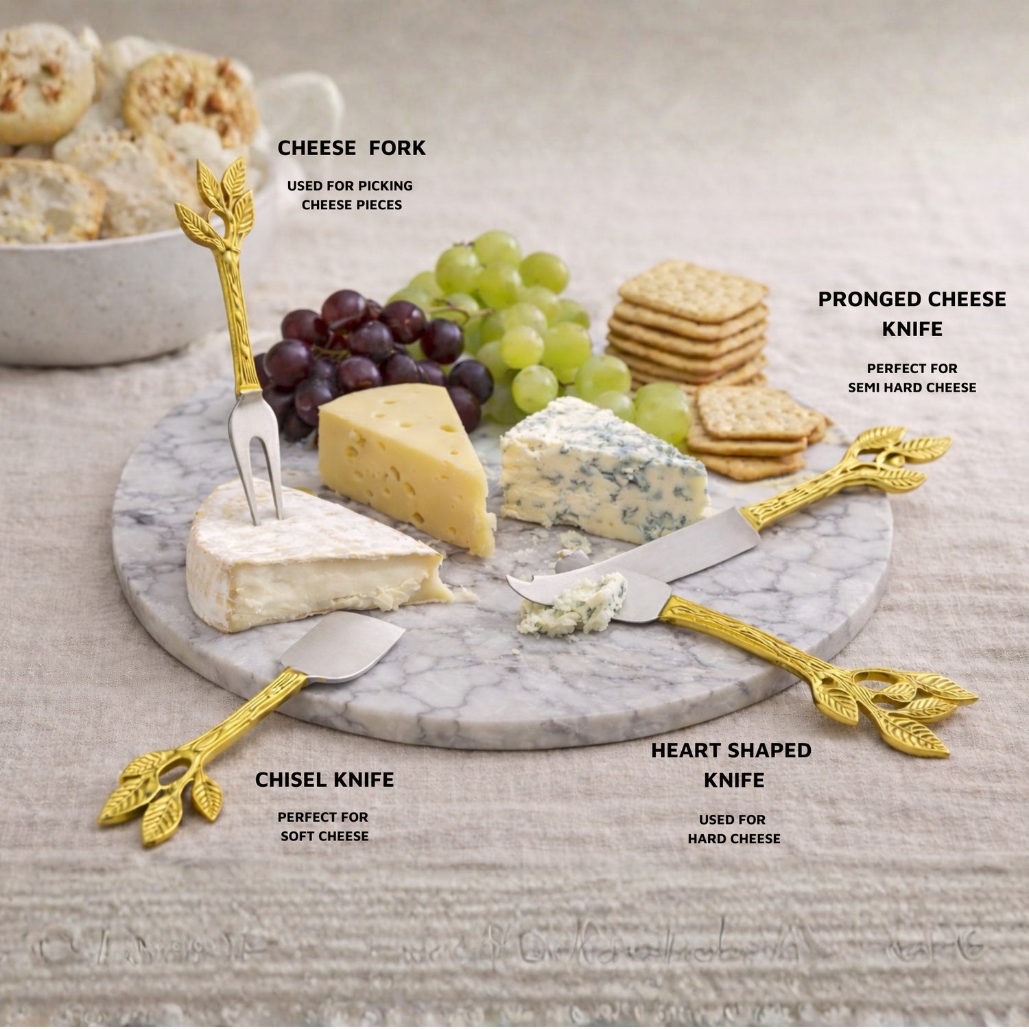 Patram Cheese Knife Set | Stainless Steel Blades | Brass Handles | Wedding &amp; Housewarming Gift