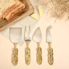 Load image into Gallery viewer, Brass 4-piece Cheese Knife Set | Punkh - Feather Handle
