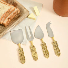 Load image into Gallery viewer, Brass 4-piece Cheese Knife Set | Punkh - Feather Handle
