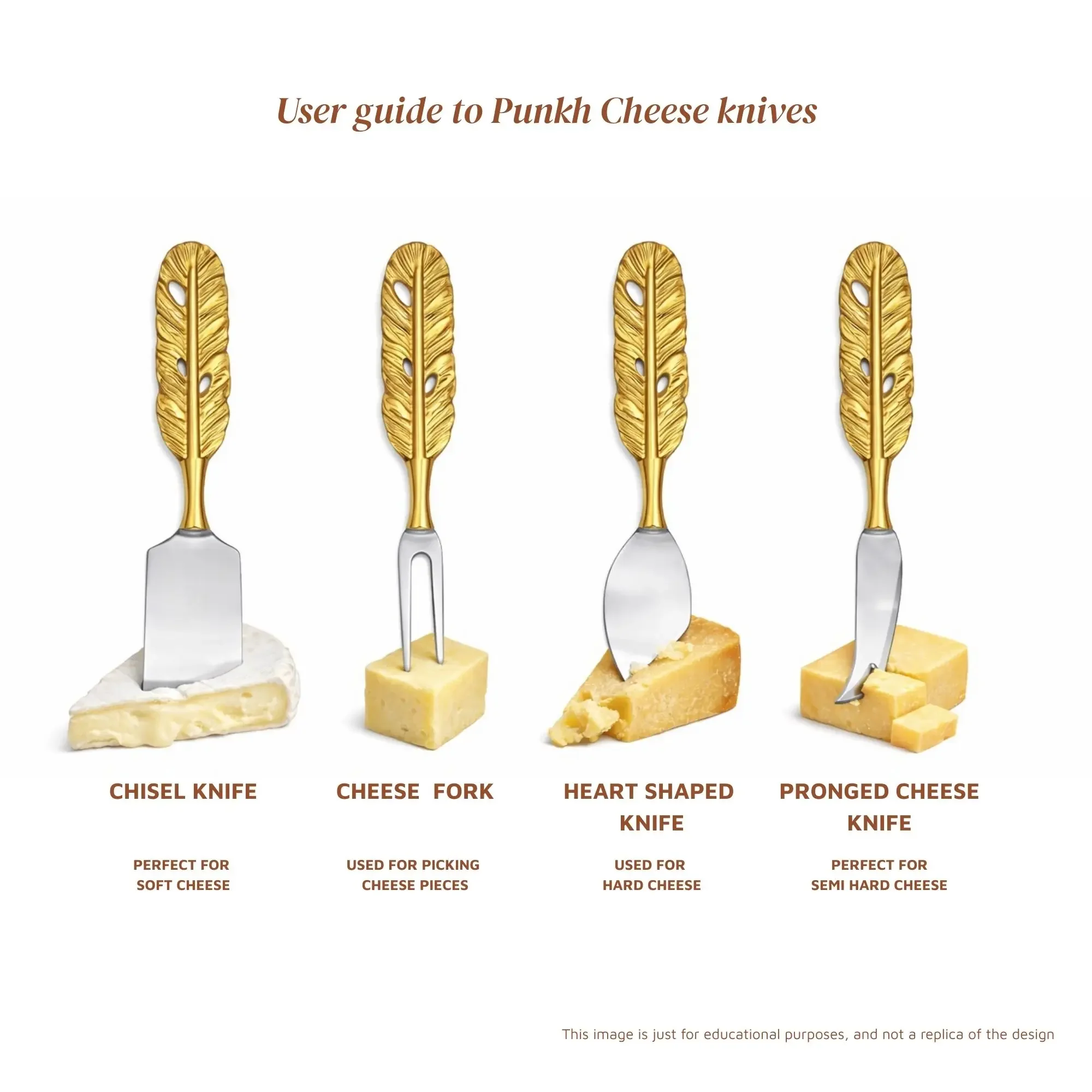 Punkh Cheese Knife Set | Stainless Steel with Brass Handle | Wedding Gift | Gift Ready