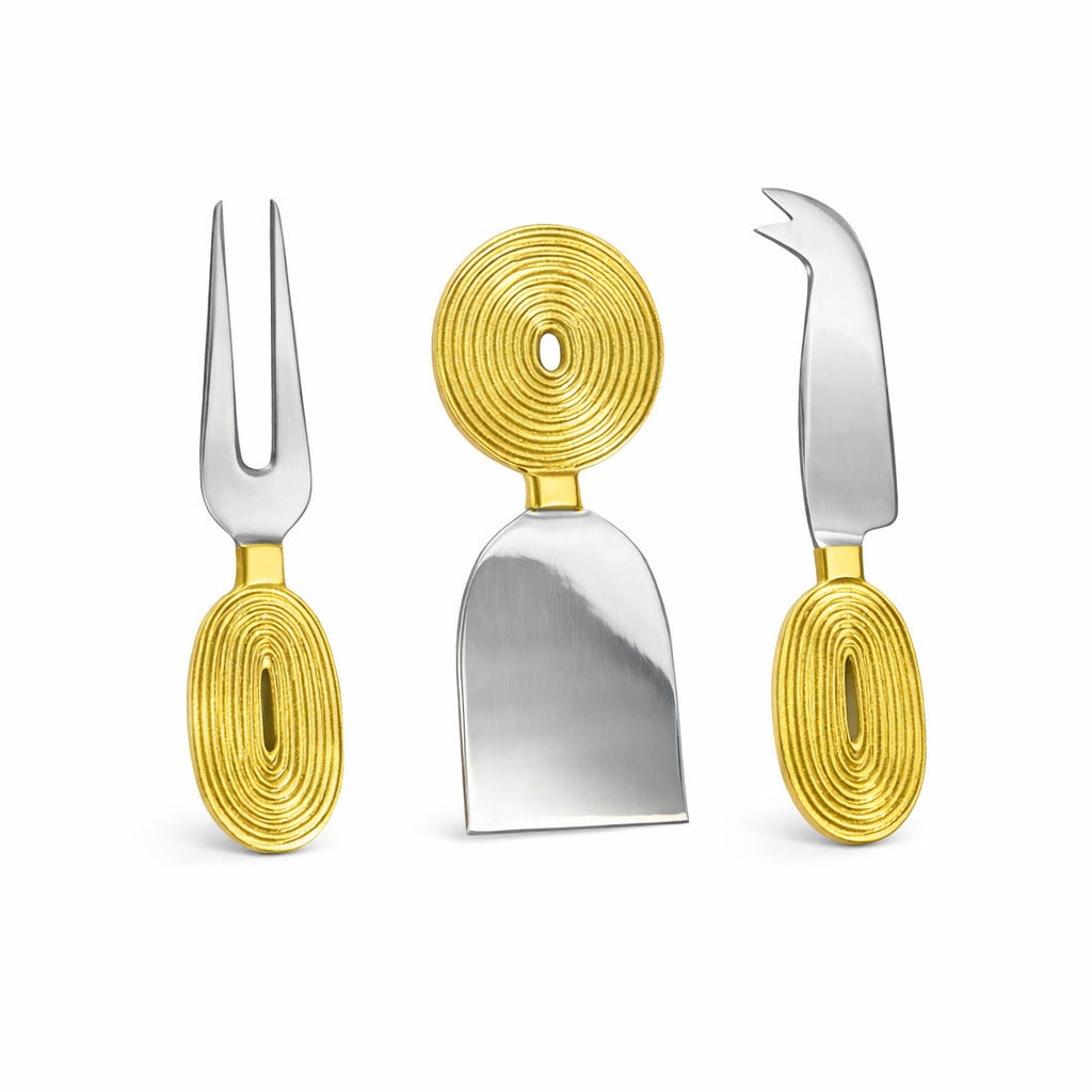 Brass Cheese Knife Set of 3 | Ekaantrik  - Concentric design