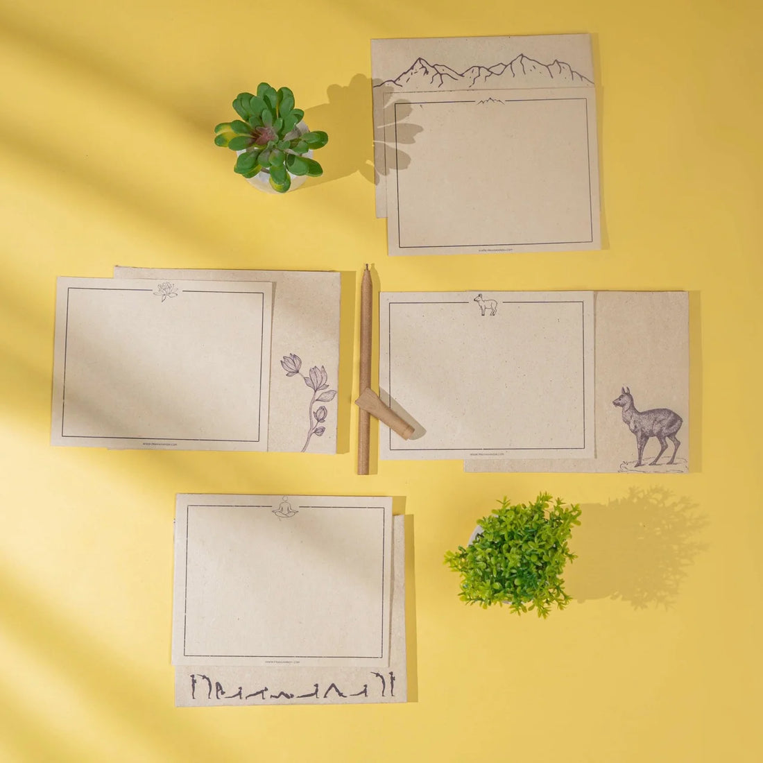 Uttarakhand Hemp Paper Note Cards | Set of 5 Notecards and Envelopes
