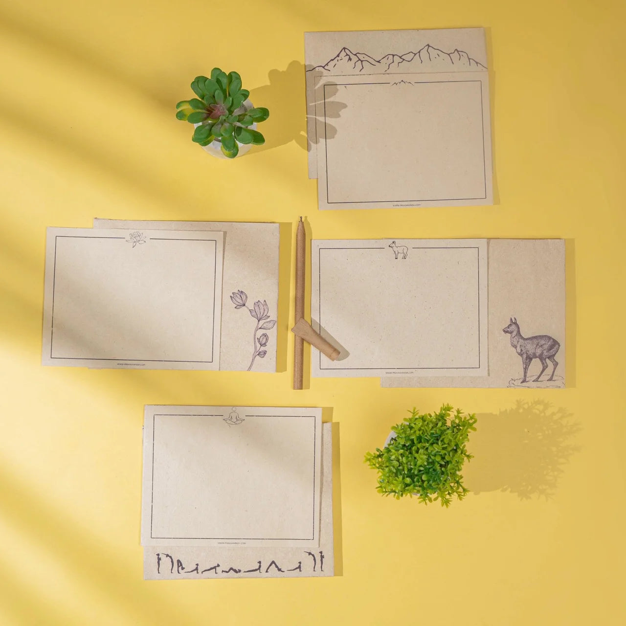Uttarakhand Hemp Paper Note Cards | Set of 5 Notecards and Envelopes
