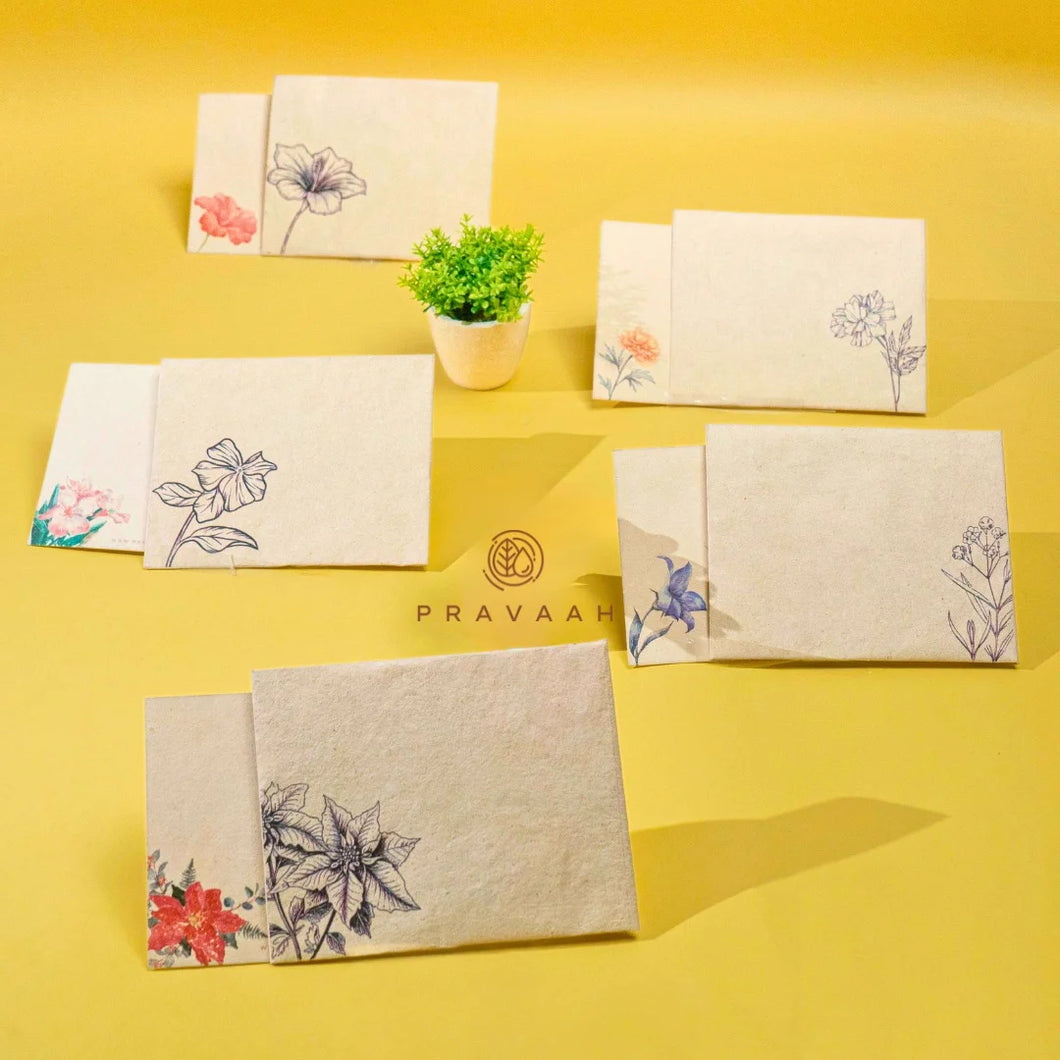 Pushp Hemp Paper Note Cards | Set of 5 Notecards and Envelopes