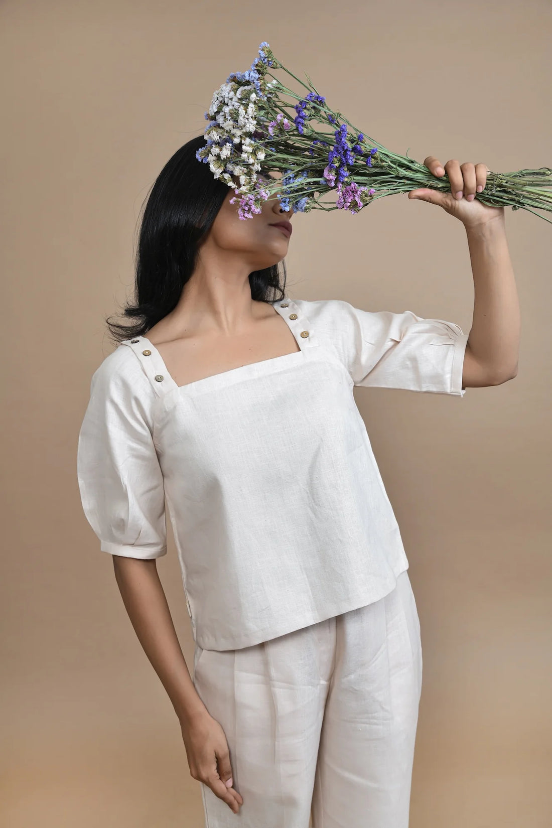 Detachable Sleeve Hemp Top In Peach Multi Functional Fashion