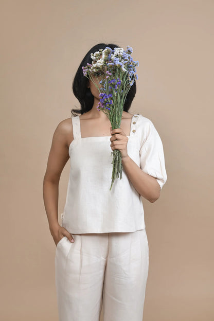 Detachable Sleeve Hemp Top In Peach Multi Functional Fashion