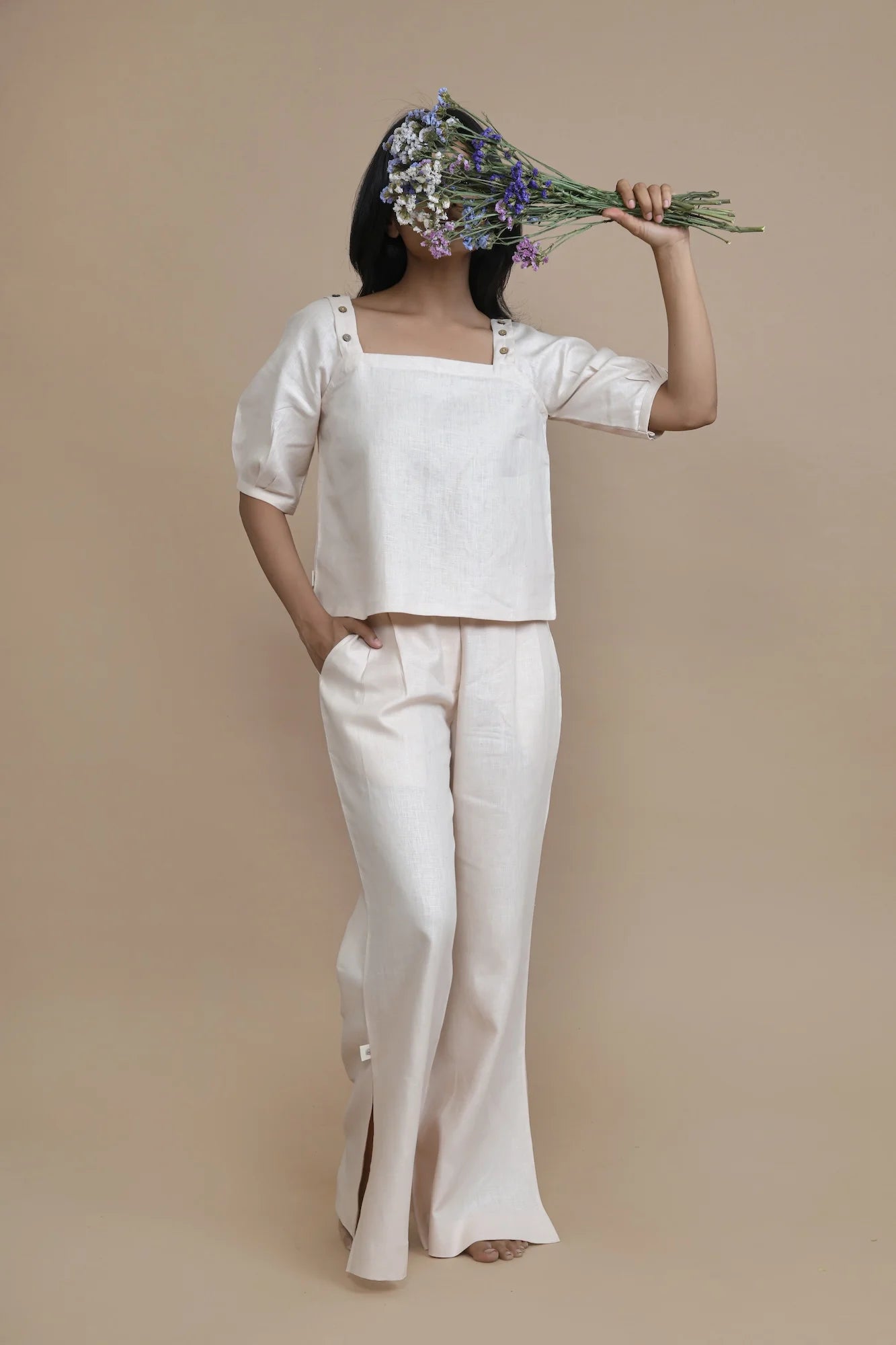 Detachable Sleeve Hemp Top In Peach Multi Functional Fashion