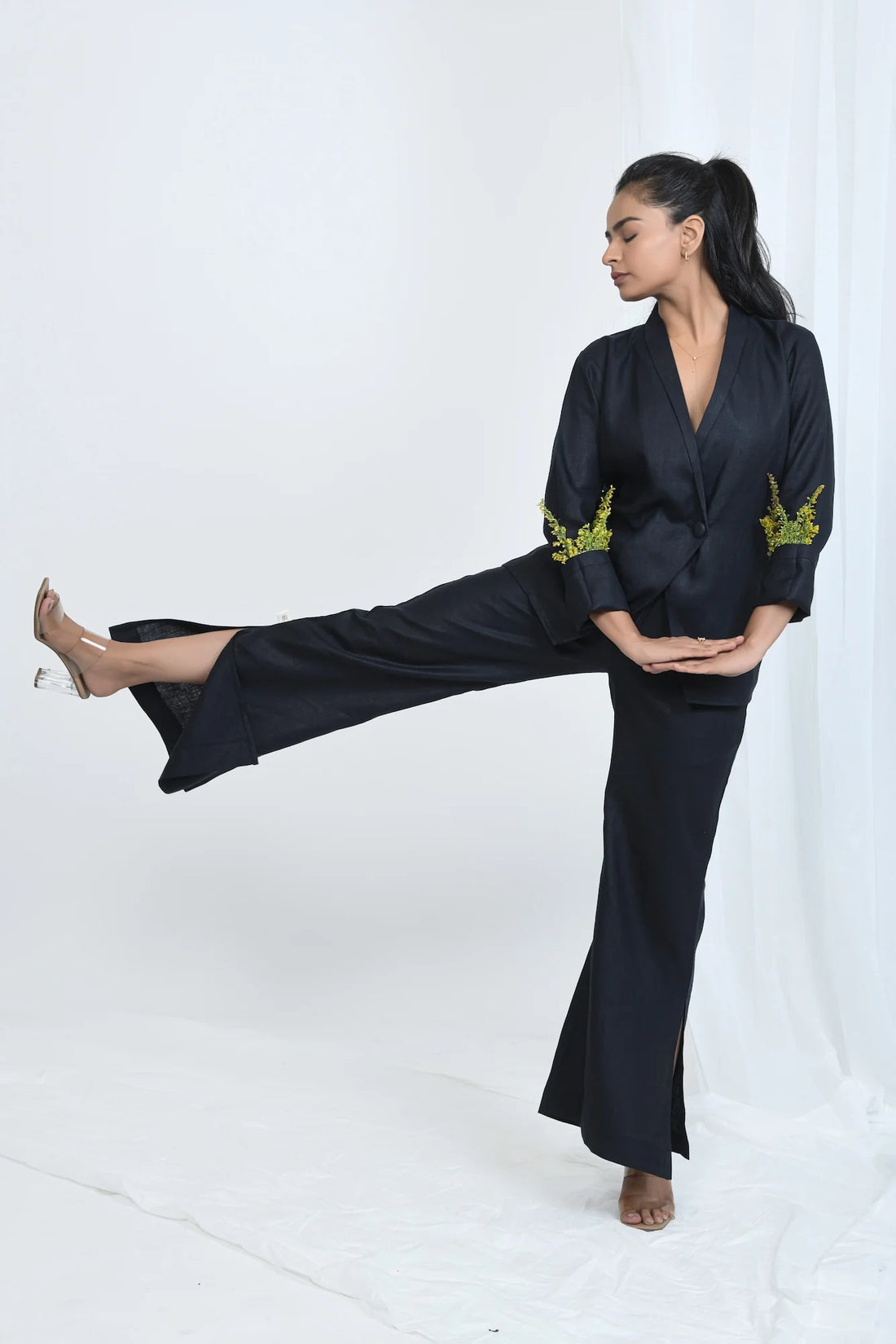 Hemp Flared Pants With Side Detail In Truffle