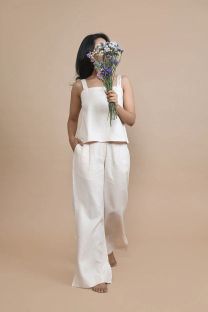 Peach Slit Flare Trousers In Breathable Hemp Fabric