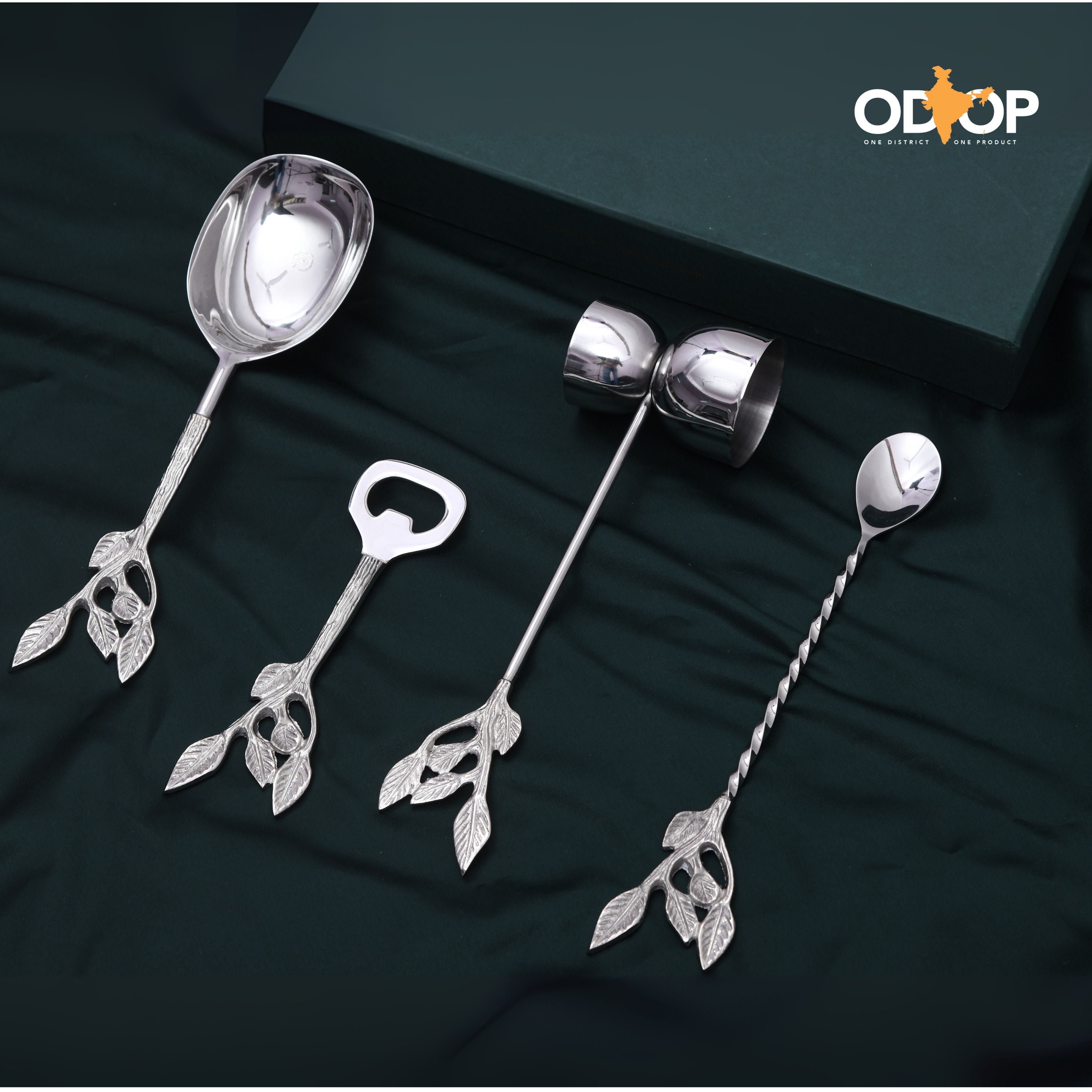 Patram Bar Set, Solid Brass Handles, Luxury Gifting, Chrome Finish