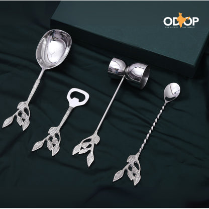 Patram Bar Set, Solid Brass Handles, Luxury Gifting, Chrome Finish