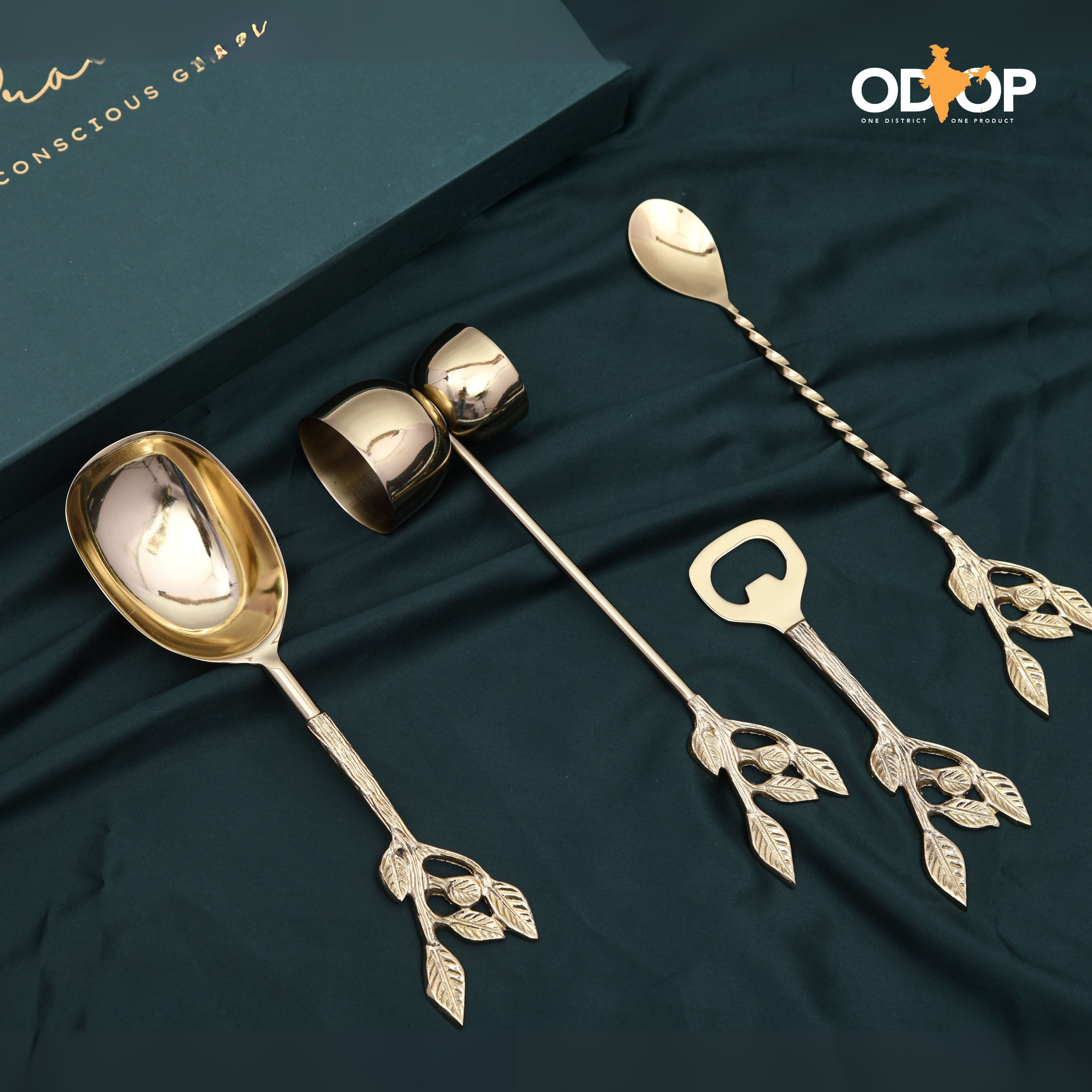Patram Bar Set, Solid Brass Handles, Luxury Gifting, Gold Finish