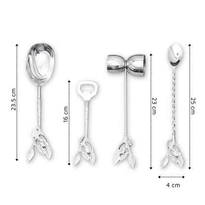 Patram Bar Set, Solid Brass Handles, Luxury Gifting, Chrome Finish