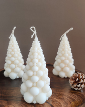 Load image into Gallery viewer, Soy Wax Bubble Christmas Tree Candle, Green &amp; White Variations, Hand-Poured Holiday Gifting

