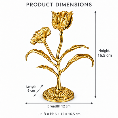 Malar Candle Stand | Blooming Tulip Brass Candle Holder | Gold Finish