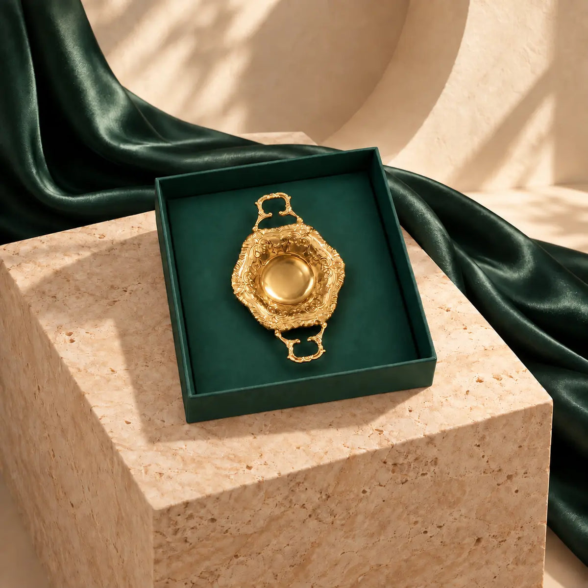 Alankaar Brass Trinket Tray | Flourish Multi-Use Tray Limited Edition | Gold Finish