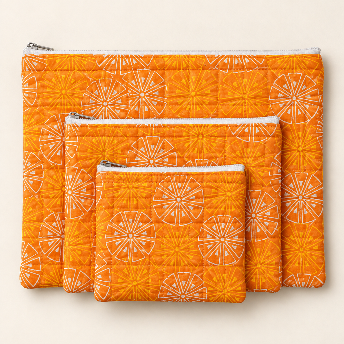 Quilted Cotton Flat Pouches, Set of 3 | Multipurpose Organisers | Punh Pravaah