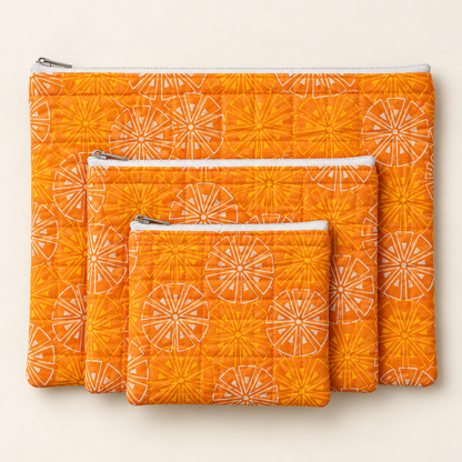 Quilted Cotton Flat Pouches, Set of 3 | Multipurpose Organisers | Punh Pravaah