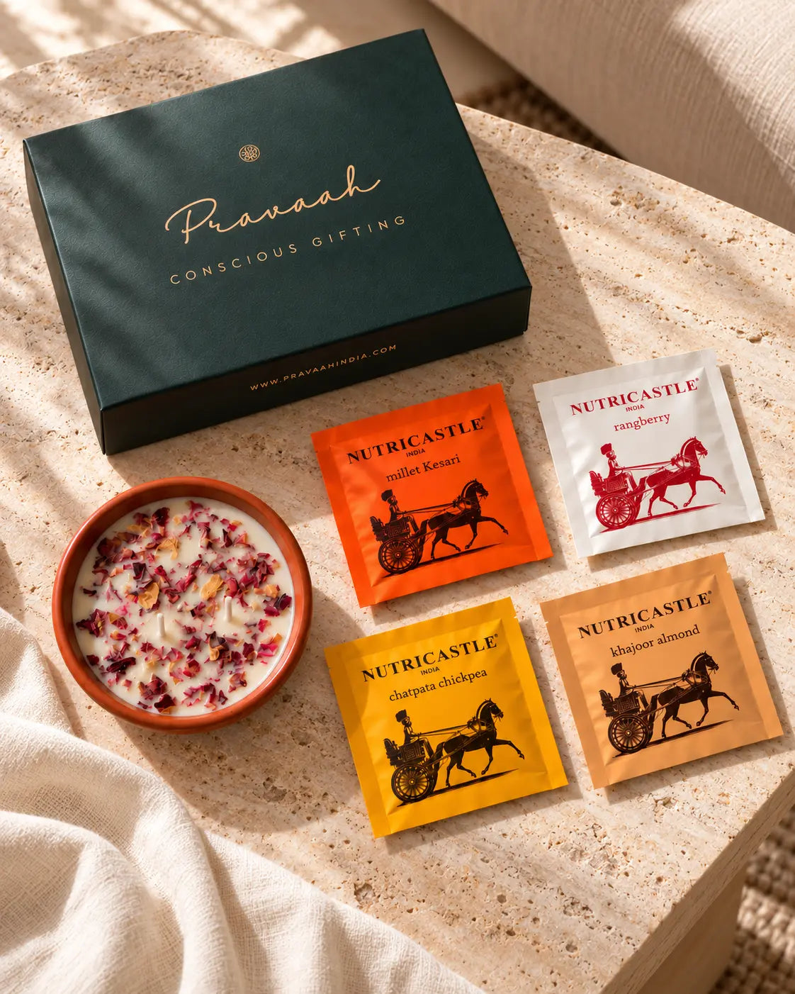 Food &amp; Fragrance Gift Box | Soy Candle &amp; Gourmet Bites Diwali Hamper