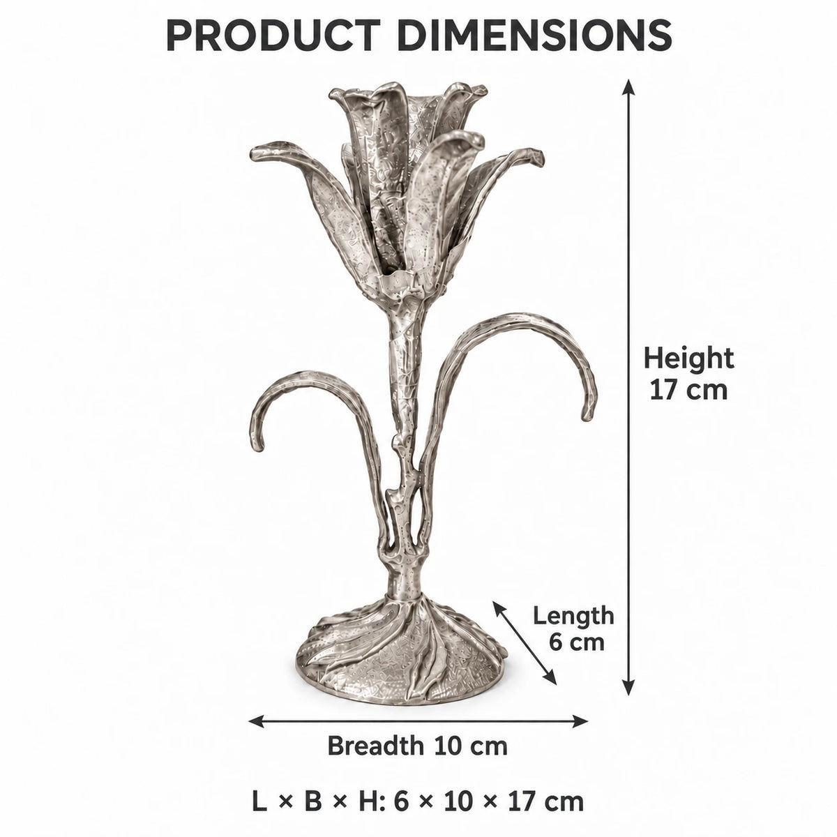 Kali Candle Stand | Budding Lily Brass Candle Holder | Silver Finish