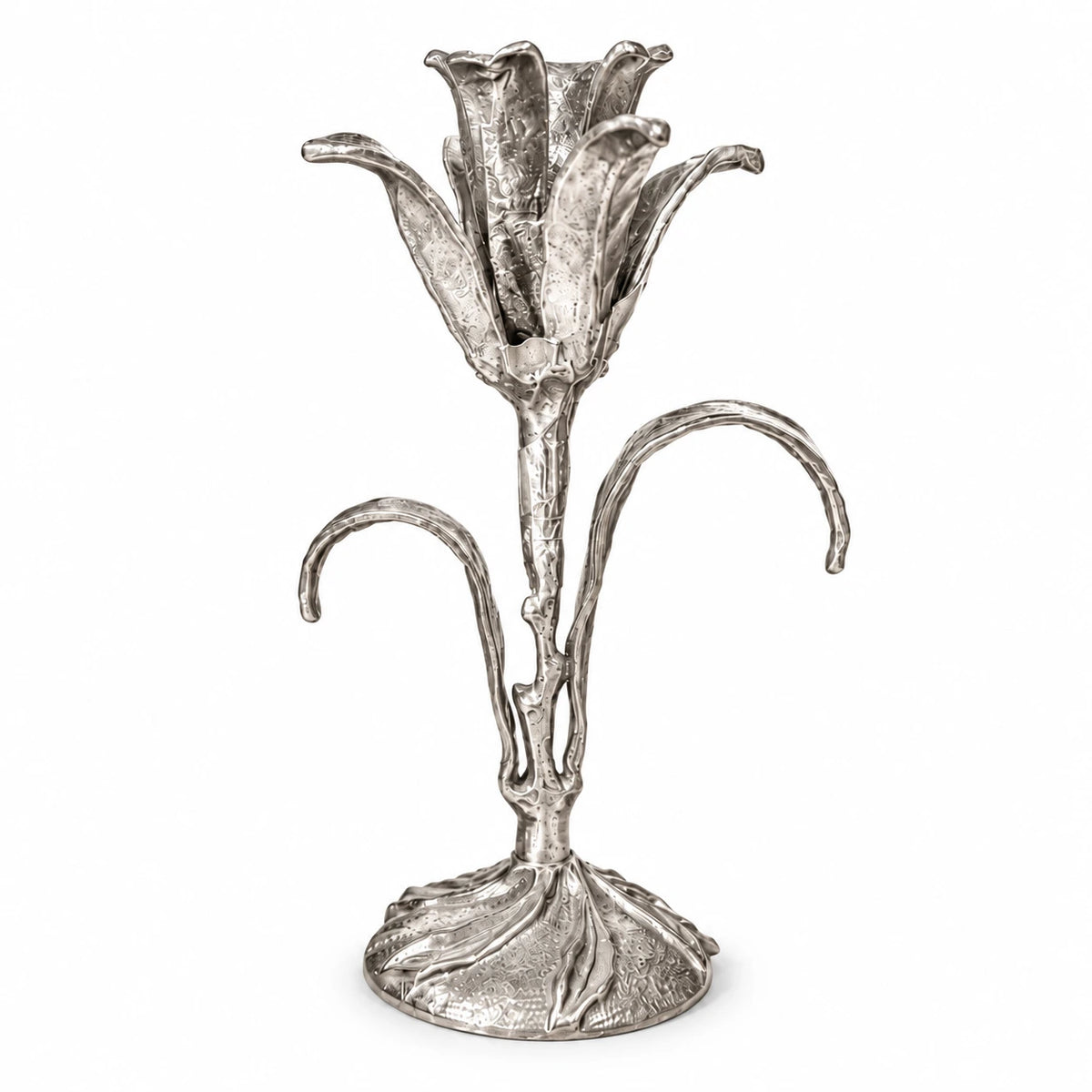 Kali Candle Stand | Budding Lily Brass Candle Holder | Silver Finish