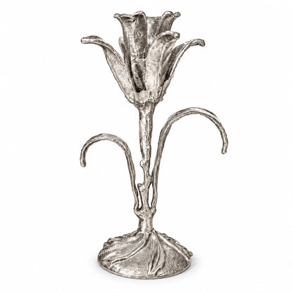 Kali Candle Stand | Budding Lily Brass Candle Holder | Silver Finish