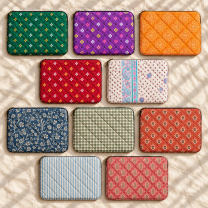 Quilted Cotton Laptop Sleeve with Zip Pocket, 13 &amp; 15 Inch | Punh Pravaah