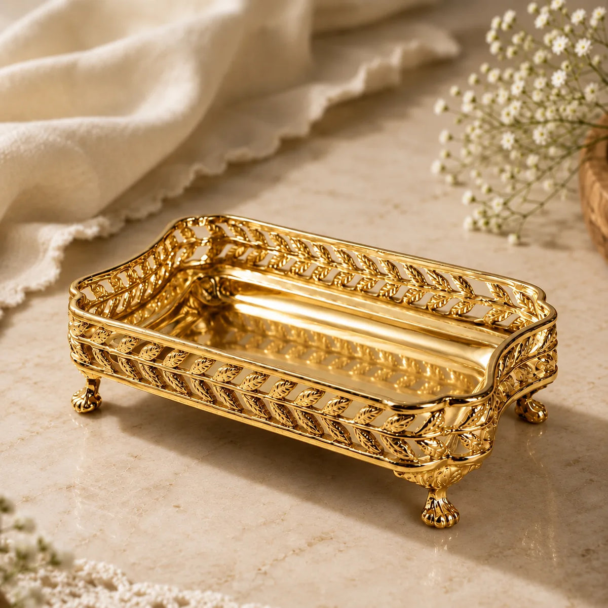 Aangan Brass Multi Use Tray | Nook Trinket Tray | Gold Finish