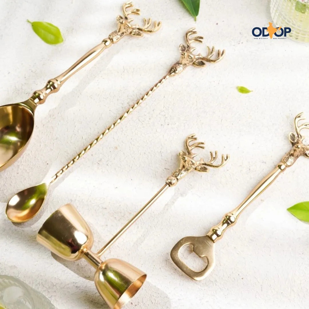 Saarang Bar Set | Lead-free Brass | Set of 4 | Gold