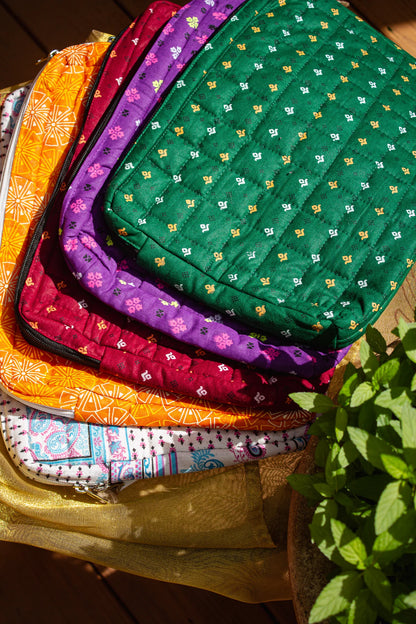 Quilted Cotton Laptop Sleeve with Zip Pocket, 13 &amp; 15 Inch | Punh Pravaah