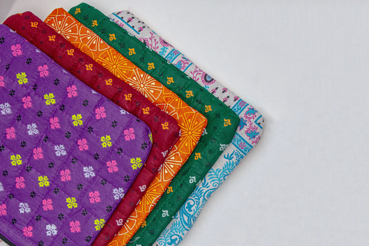 Quilted Cotton Laptop Sleeve with Zip Pocket, 13 &amp; 15 Inch | Punh Pravaah