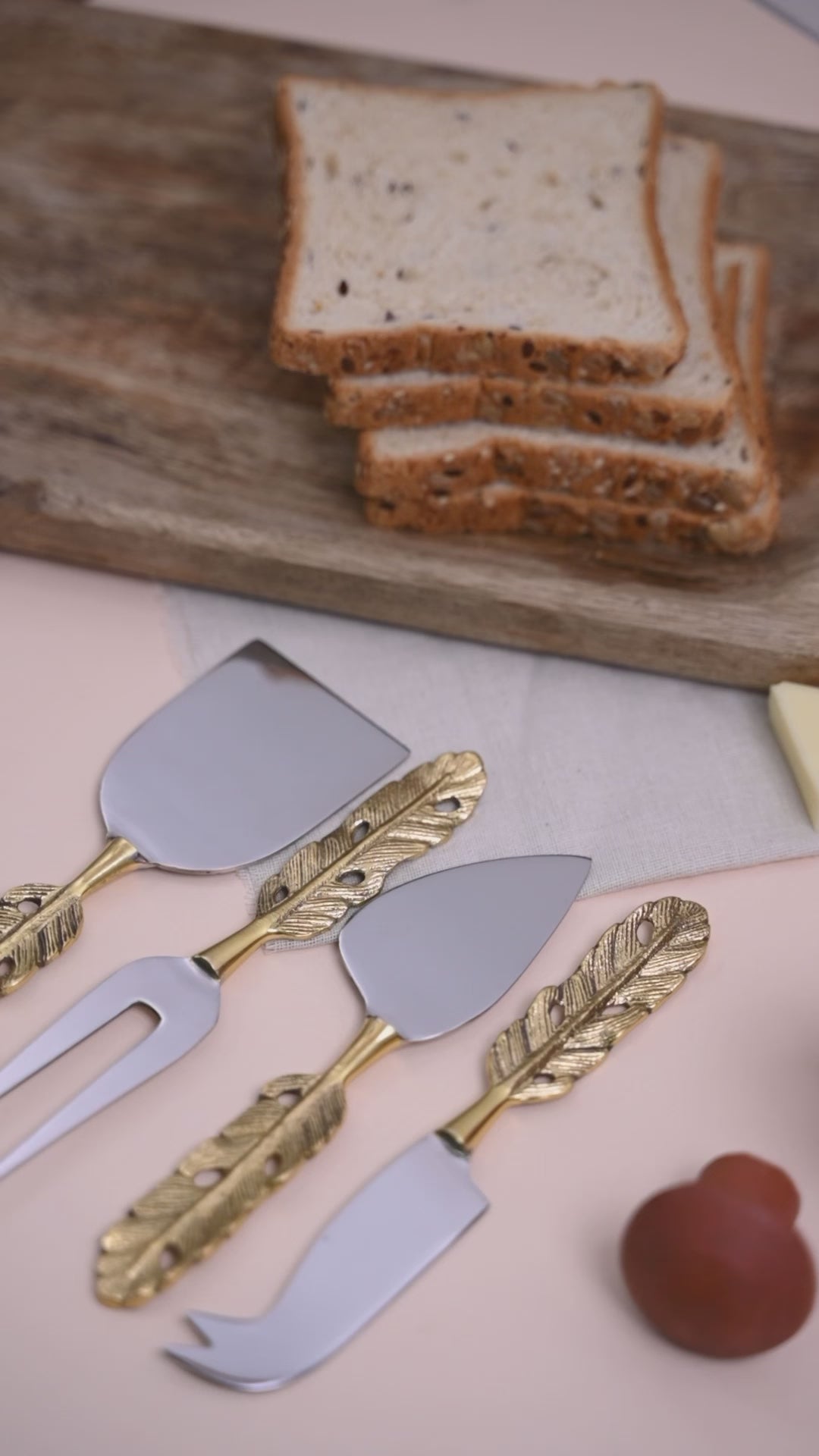 Punkh Cheese Knife Set | Stainless Steel with Brass Handle | Wedding Gift | Gift Ready