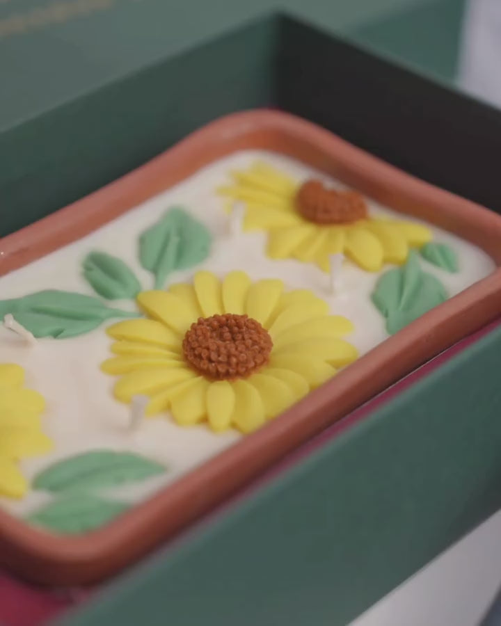 Jasmine Bergamont Soy Wax Candle | 4 Wick Terracotta Rectangular Bowl