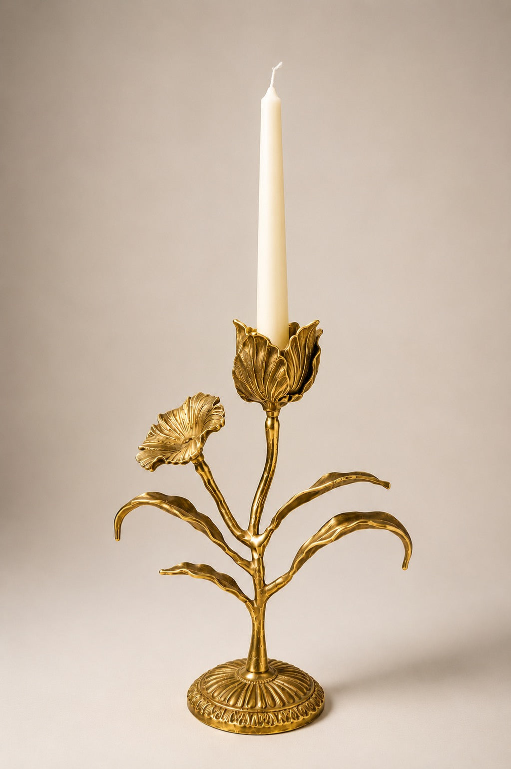 Malar Candle Stand | Blooming Tulip Brass Candle Holder | Gold Finish