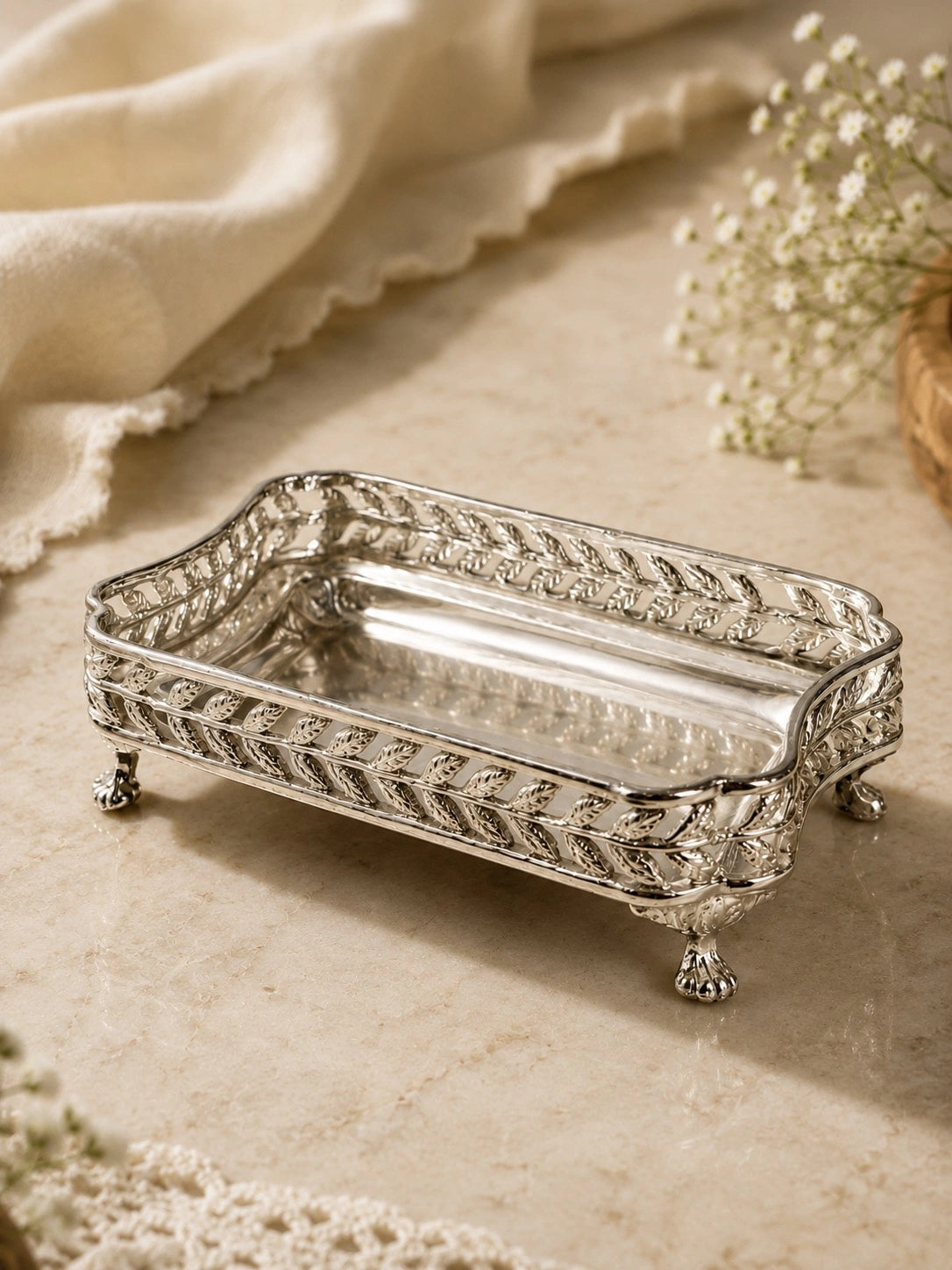 Aangan Brass Multi Use Tray | Nook Trinket Tray | Silver Finish