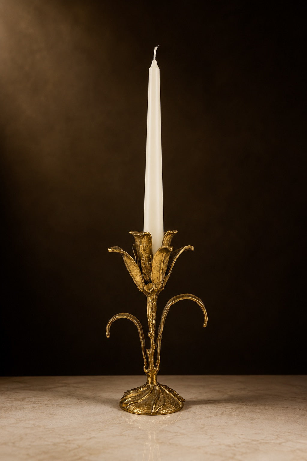 Kali Candle Stand | Budding Lily Brass Candle Holder | Gold Finish