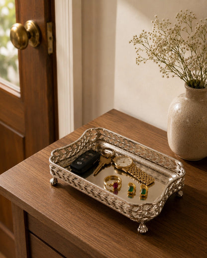 Aangan Brass Multi Use Tray | Nook Trinket Tray | Silver Finish