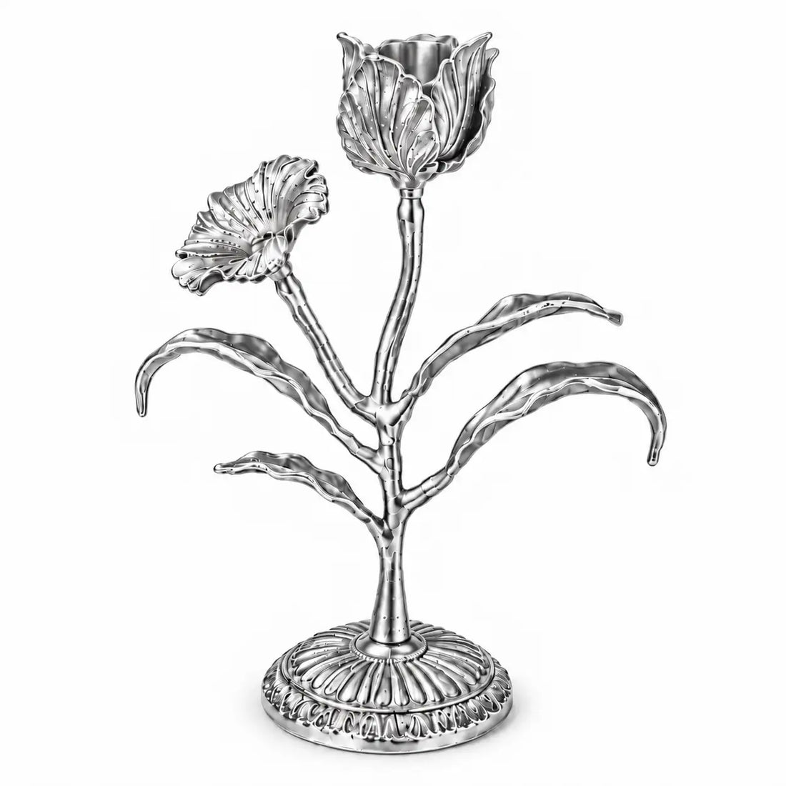 Malar Candle Stand | Blooming Tulip Brass Candle Holder | Silver Finish