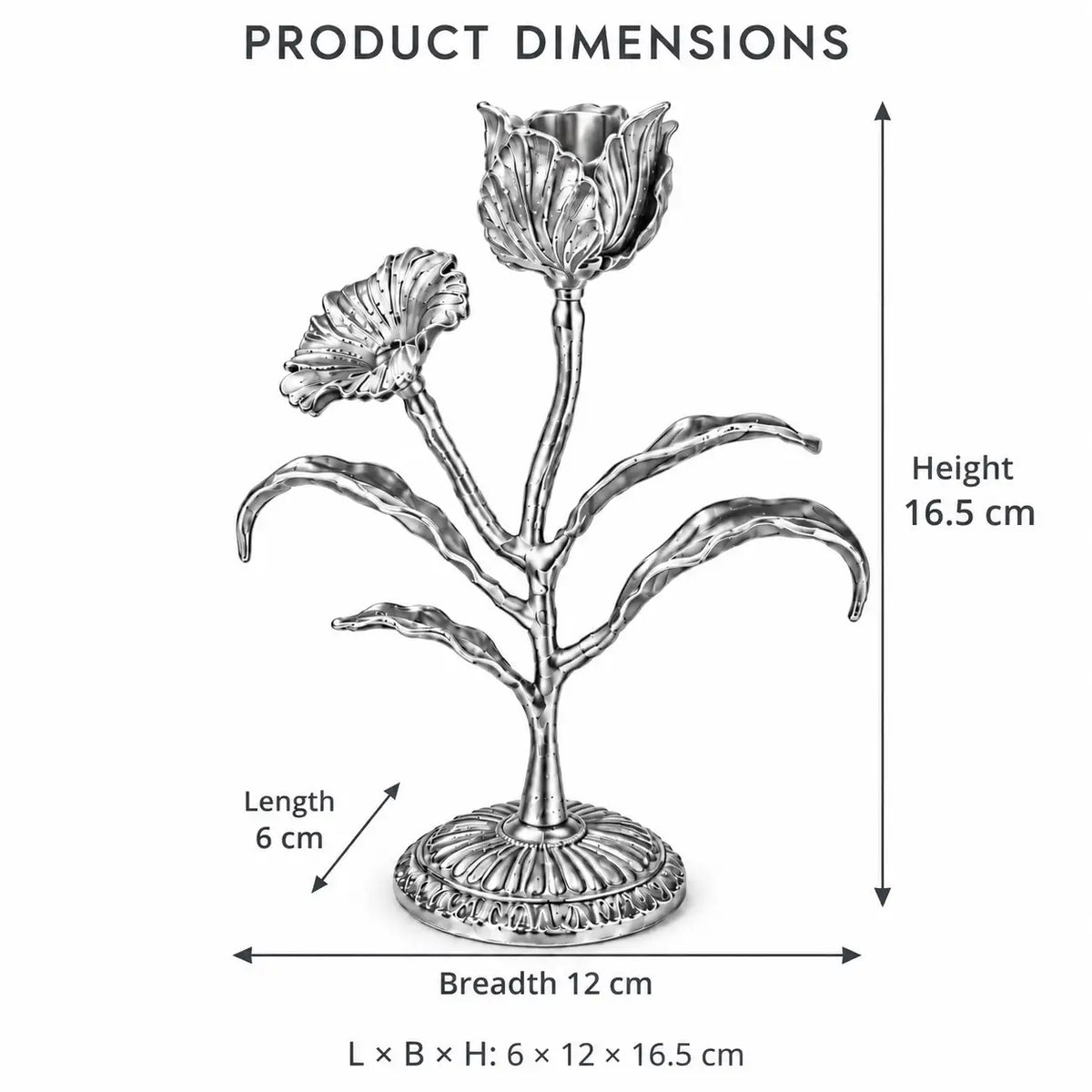 Malar Candle Stand | Blooming Tulip Brass Candle Holder | Silver Finish